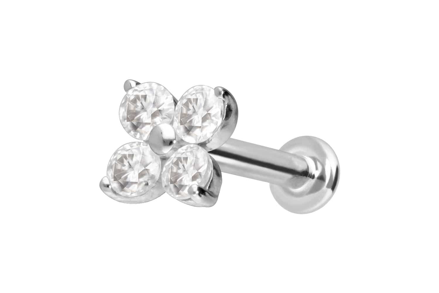 14 Karat Gold Labret Piercing mit Push Fit MOISSANIT-BLUME